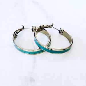 Silver blue turquoise hoop earrings